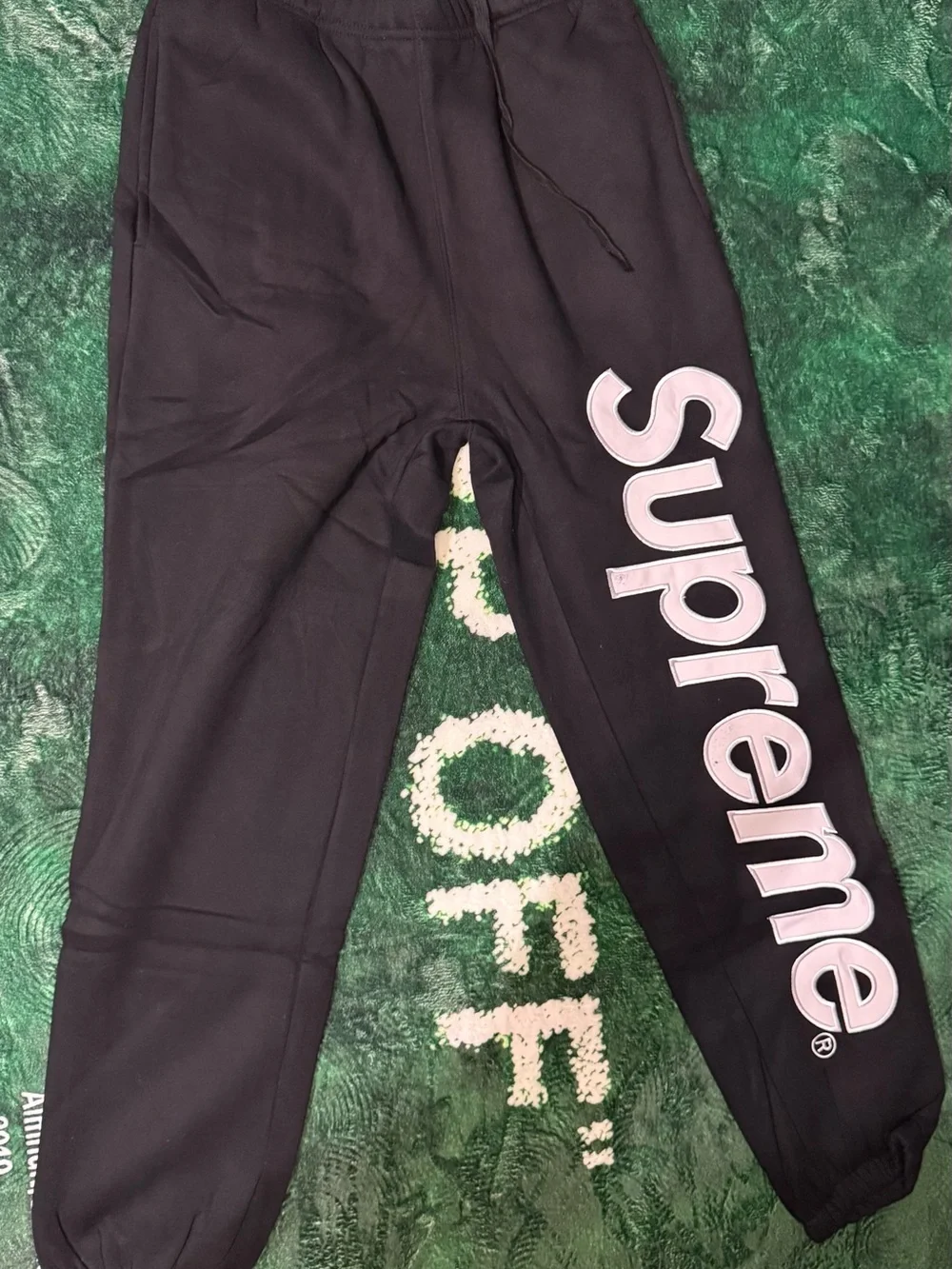 Black Supreme Satin Appilqué Hooded Sweatshirt & Sweatpant Set